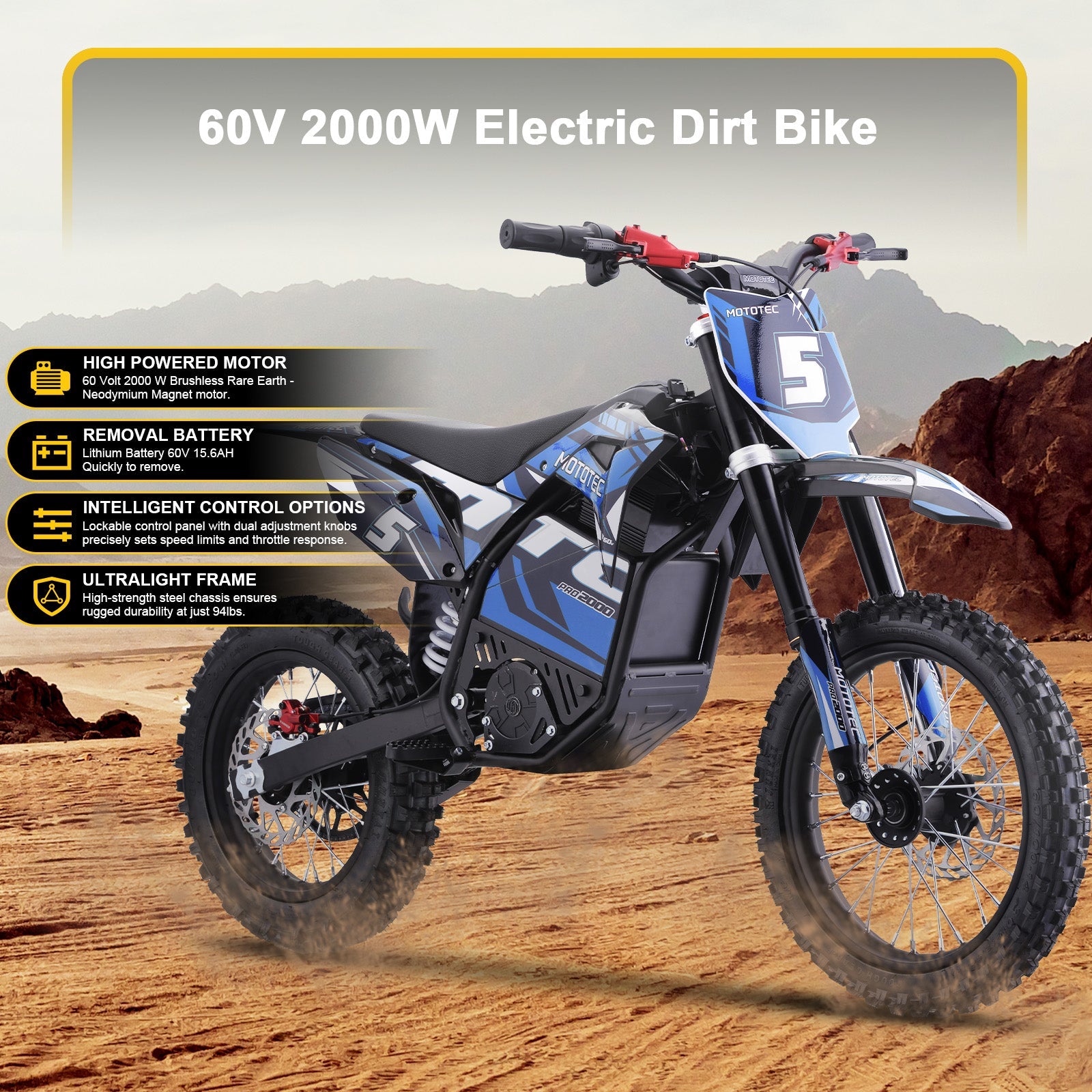 Conquer the Trails with the MotoTec 60v Pro Electric Dirt Bike 2000w
